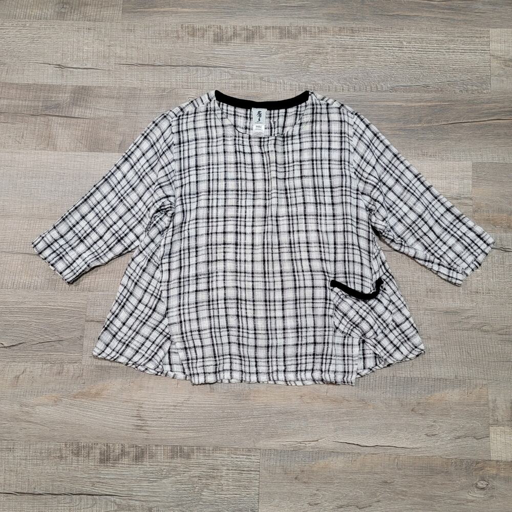 Yasuko Cotton Gauze Art Tunic Size M/L Relaxed Fit Boho‎ Boxy Unique Kimono Top